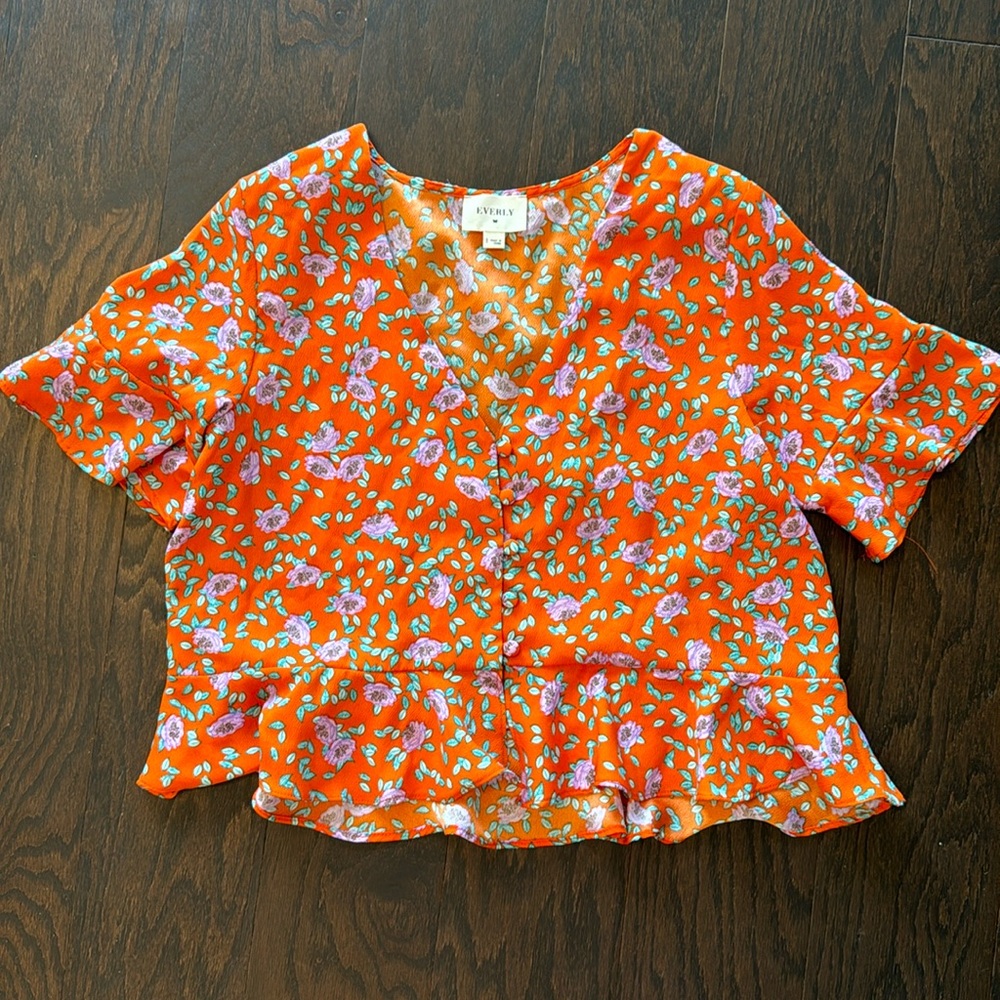 Everly Orange and purple floral blouse size S